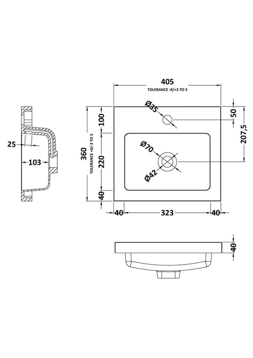 400mm Full Depth Basin Dimensions