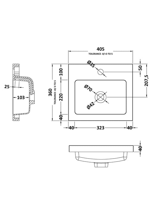 400mm Full Depth Basin Dimensions