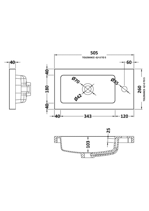 500mm Compact Basin Dimensions