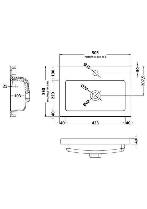 500mm Polymarble Basin Dimensions