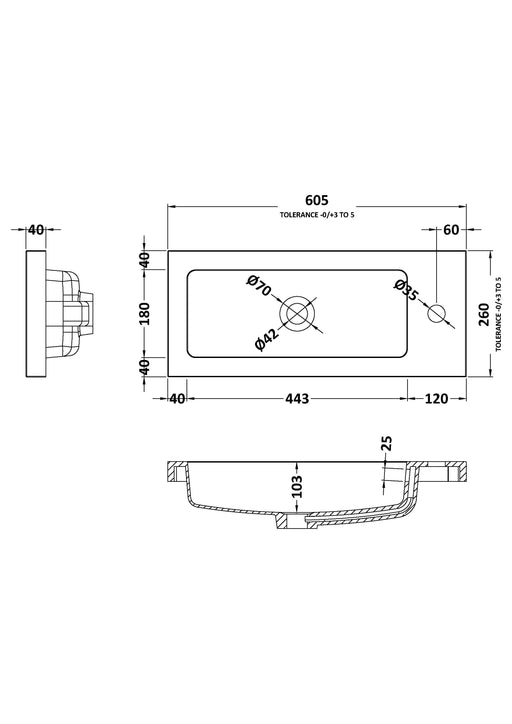 600mm Compact Basin Dimensions