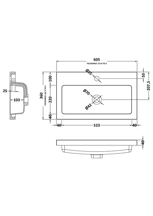 600mm Polymarble Basin Dimensions