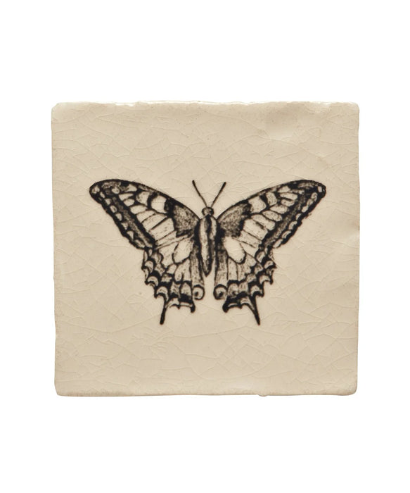 Box of Minton Hollins Cream Crackle Engraving - Butterfly