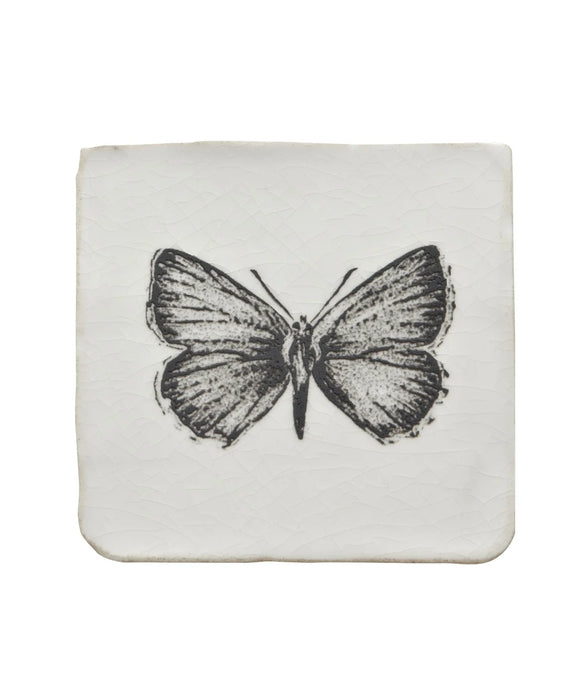 Box of Minton Hollins White Crackle Engraving - Butterfly