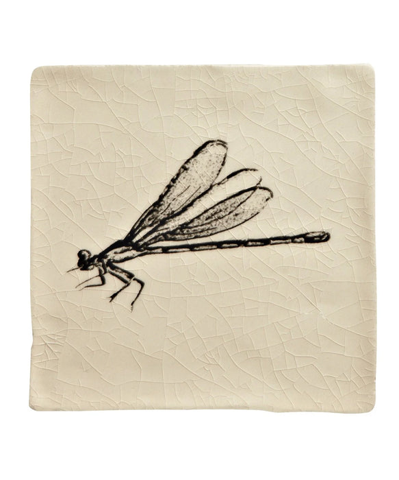 Minton Hollins Cream Crackle Engraving - Dragonfly