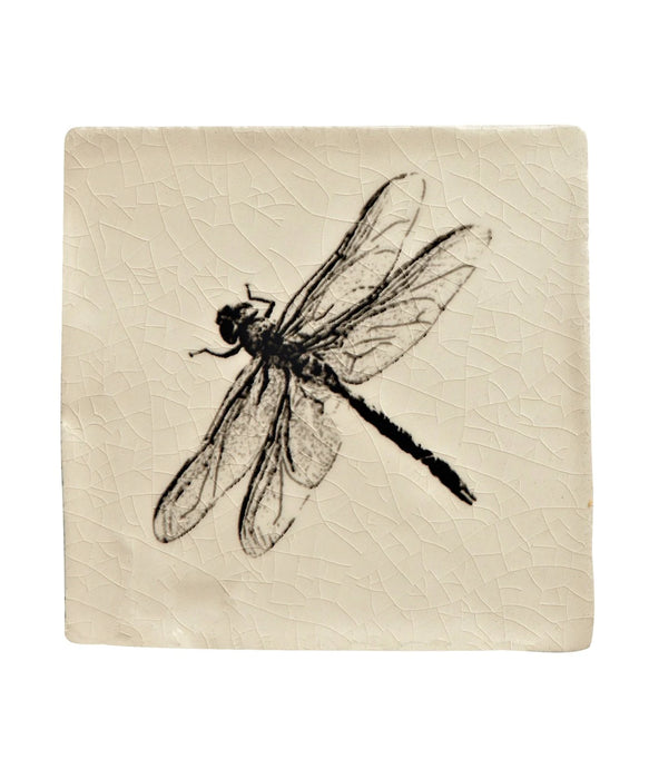 Minton Hollins Cream Crackle Engraving - Dragonfly