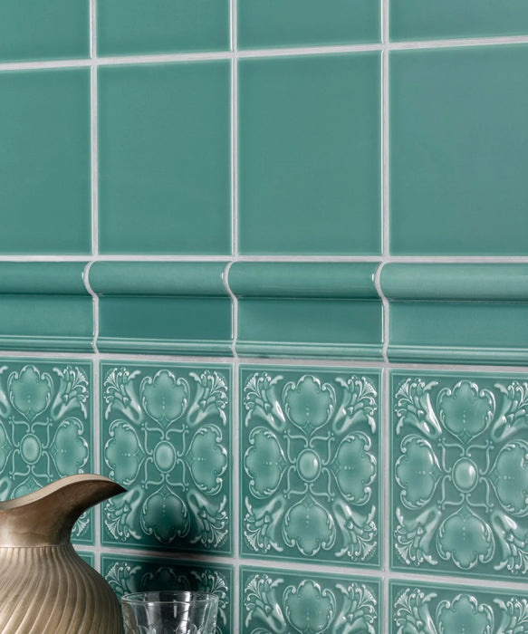 Minton Hollins Roker Teal Ripple Capping Tile