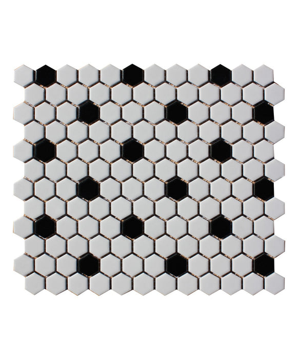 Shapes Hexagon Matt White Black Mosaic Tile