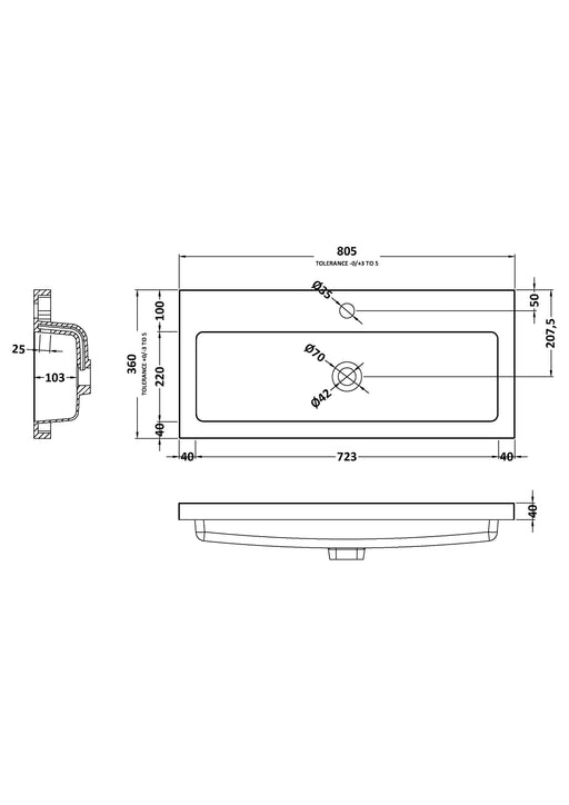 800mm Full Depth Basin Dimensions