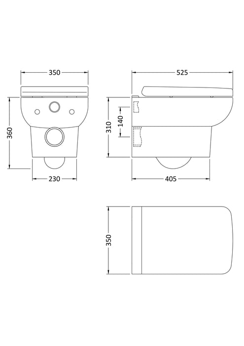 Arlo Wall Hung Pan & Seat Dimensions