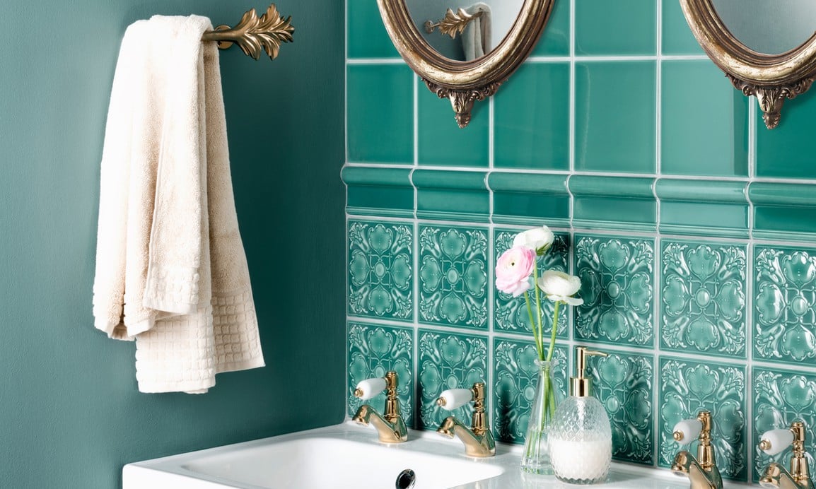 Minton Hollins Roker Teal Ripple Bevel Tile