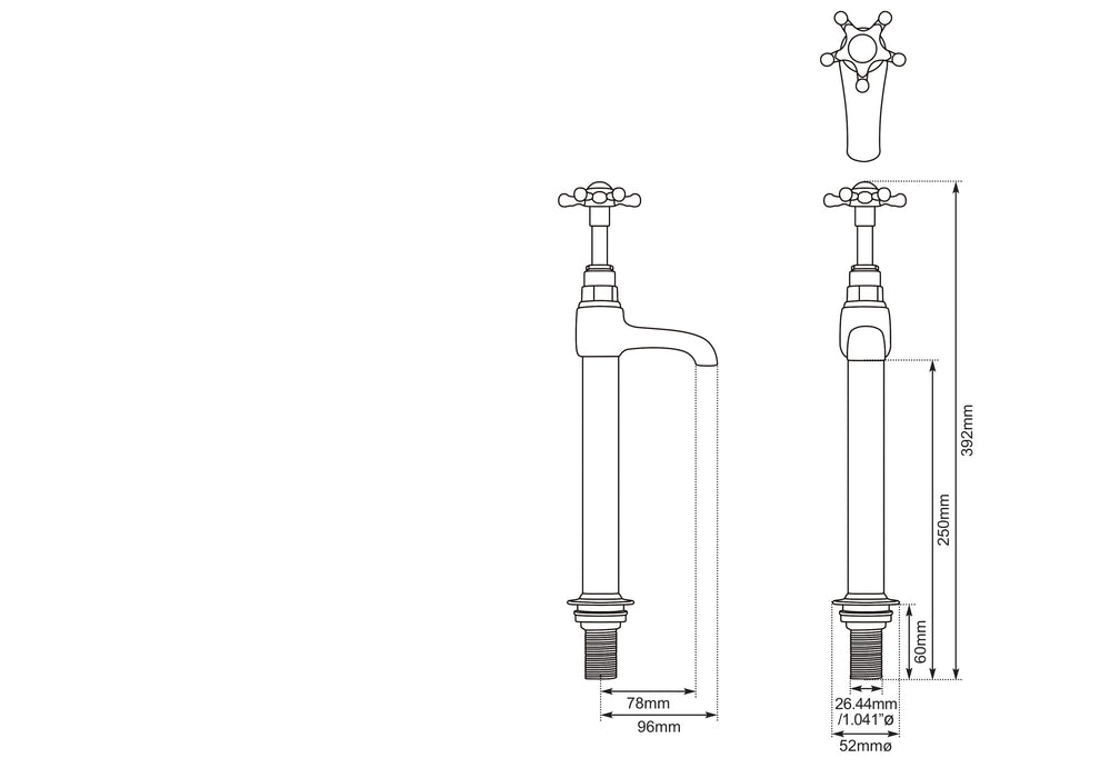 Hurlingham Crosshead Tall Bathroom Basin Pillar Taps