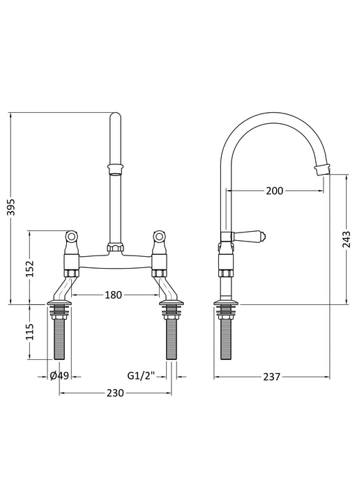 Bridge Sink Mixer Lever Dimensions