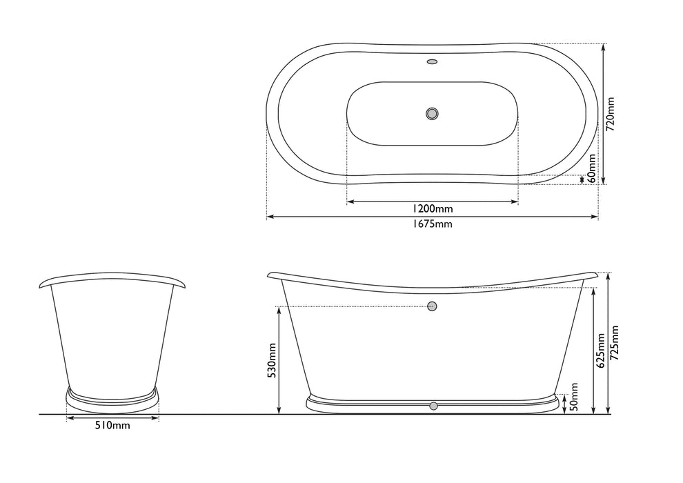 Hurlingham Caravel Bateau Freestanding Cast Iron Bath 1675 x 720mm