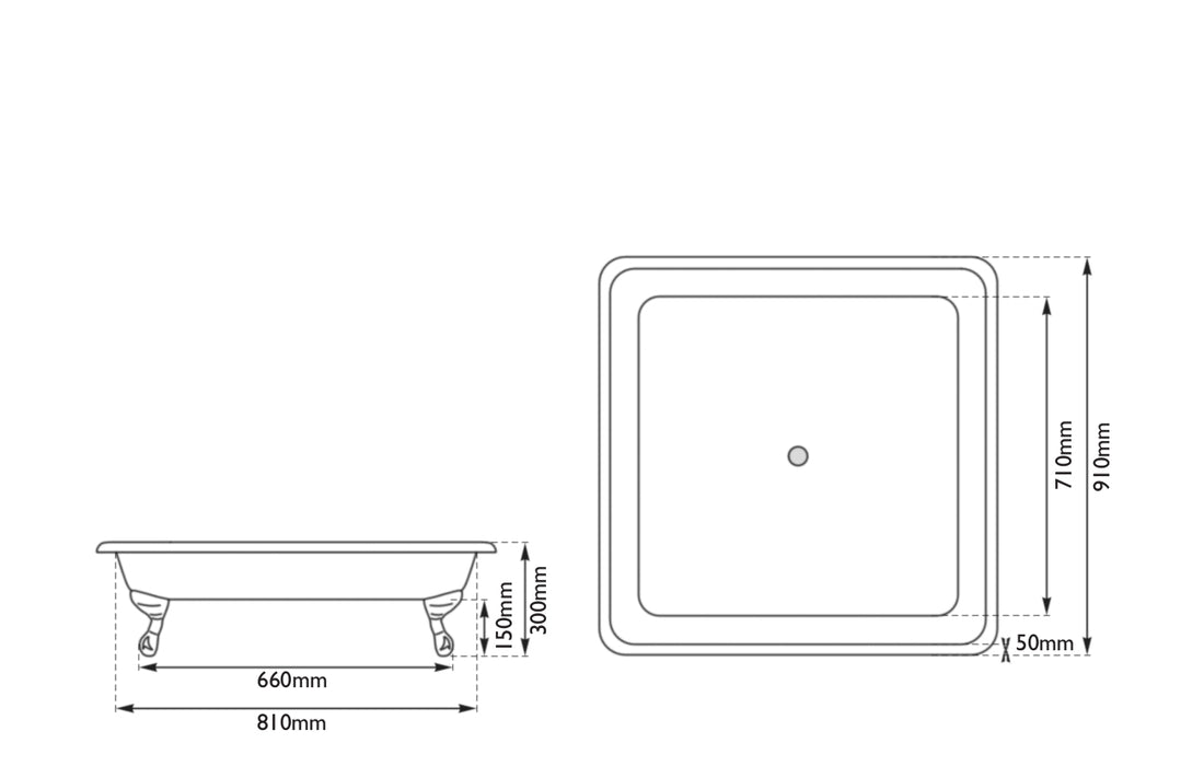 Hurlingham Chatterton Cast Iron Shower Tray, Roll Top Painted Shower Tray - 910x300mm