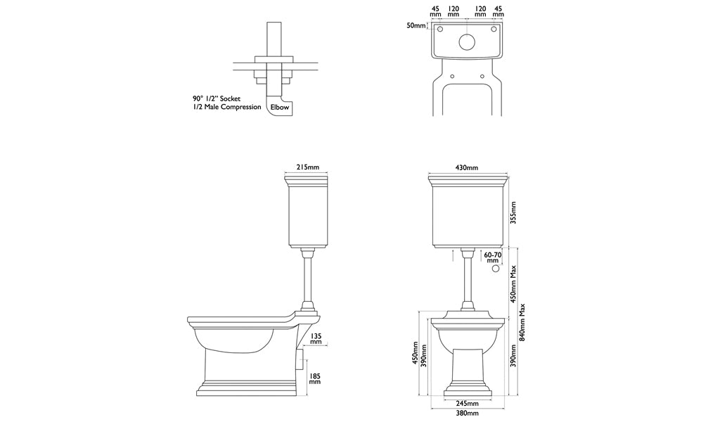 Hurlingham Chichester Low Level Traditional Toilet- WC, Cistern & Pan