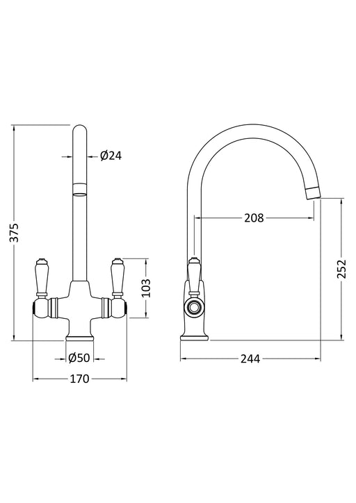 Cruciform Sink Mixer Lever Dimensions