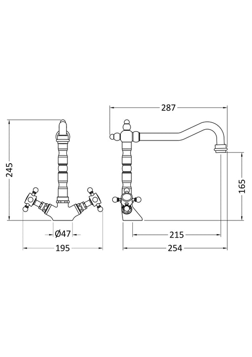 
French Classic Mono Sink Mixer Dimensions
