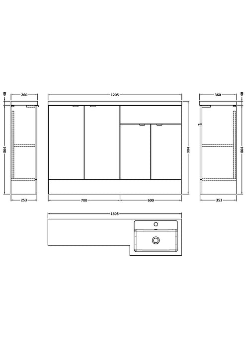 Fusion 1200mm Right Hand Combination Dimensions