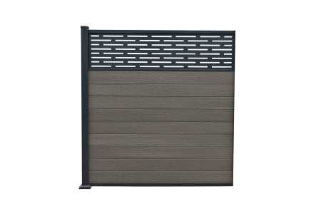 Composite Fence Kit - Piranha Antique Grey With Horizontal Trellis - 6ft Bolt-Down