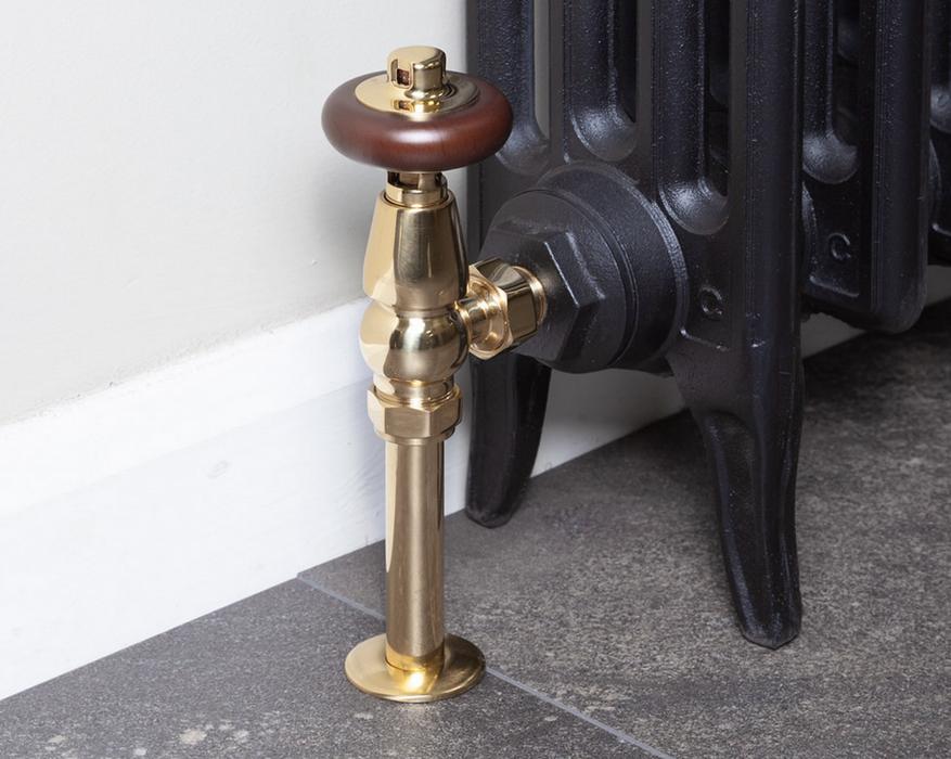 Carron Angled Kingsgrove Thermostatic Radiator Valve- Lacquered Brass