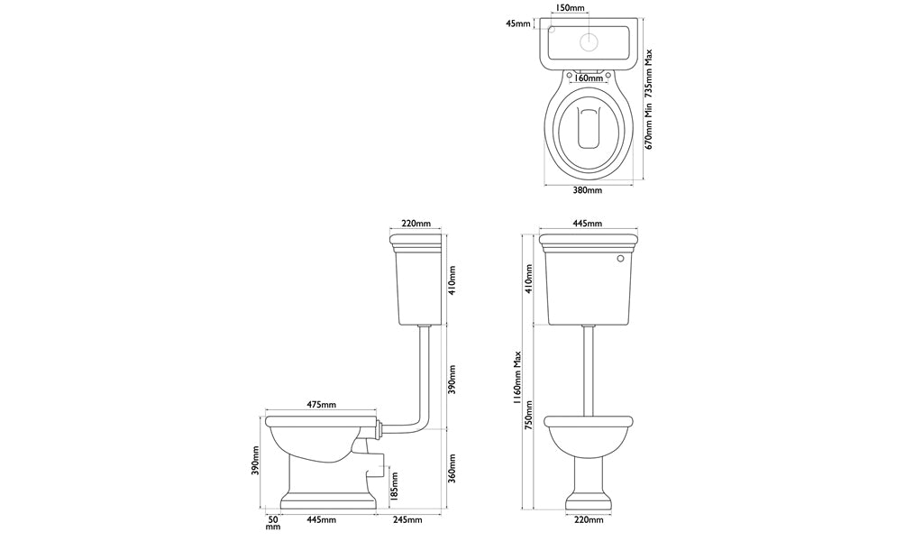 Hurlingham Hampton Low Level Traditional Toilet- WC, Cistern & Pan