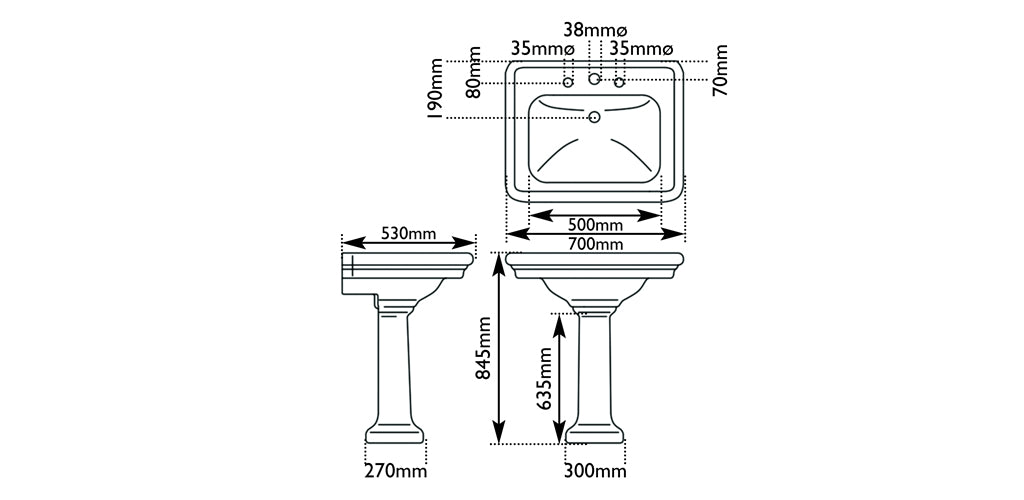 Hurlingham Hampton Ceramic Bathroom Wash Basin - 845x700mm