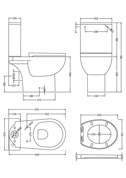 Rimless Pan Cistern & Seat Pack Dimensions