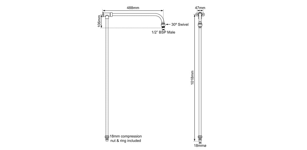 Hurlingham Shower Arm With Riser Rail - 1018x488mm