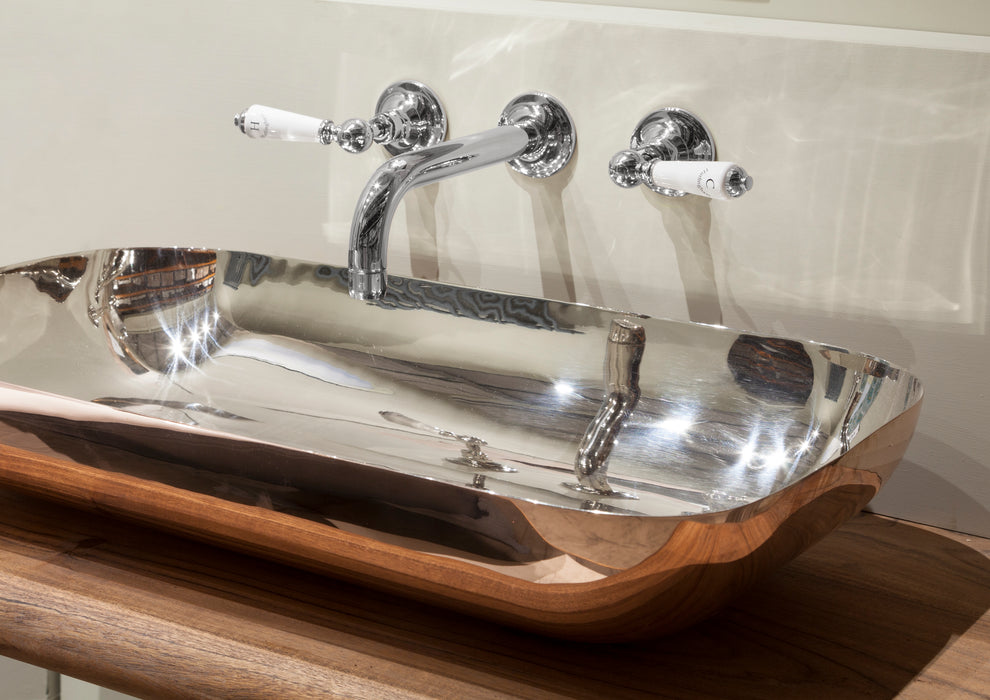 Hurlingham Lever 3-Hole Wall-Mounted Bathroom Basin Mixer Taps