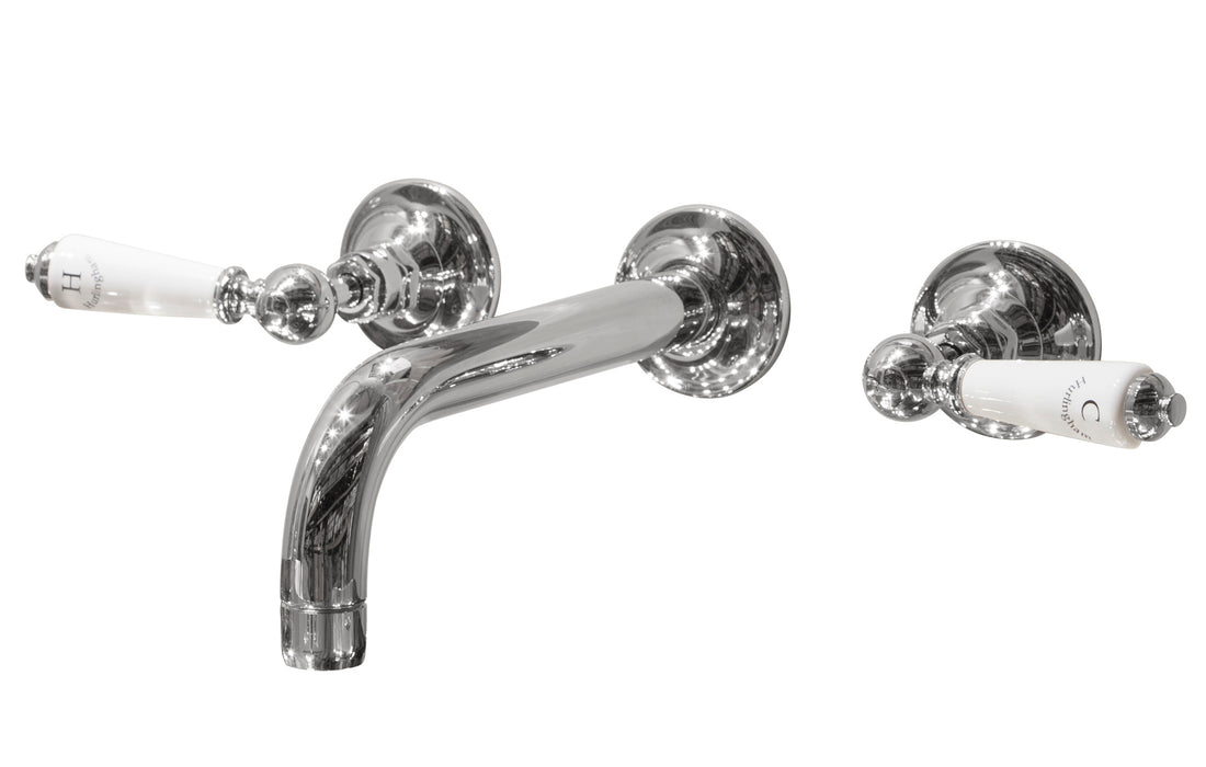 Hurlingham Lever 3-Hole Wall-Mounted Bathroom Basin Mixer Taps