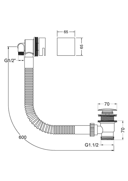 Square Slimline Freeflow Bath Filler Dimensions