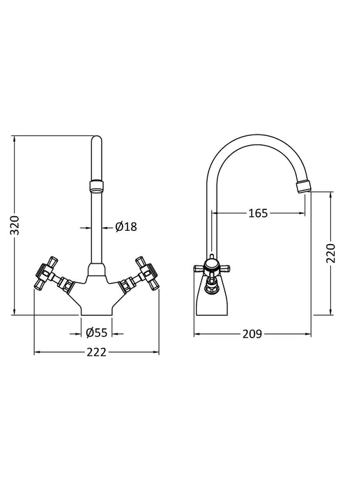 Traditional Mono Sink Mixer Dimensions