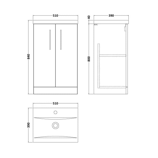 Arno 500mm Floor Standing 2-Door Vanity or Mid-Edge Basin