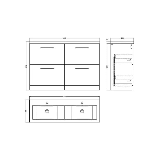 Arno 1200mm Floor Standing 4 Drawer Vanity or Double Basin 2