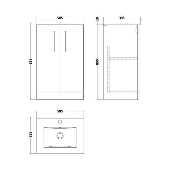 Arno Floor Standing 2 Door Vanity or Minimalist Ceramic Basin, 500mm