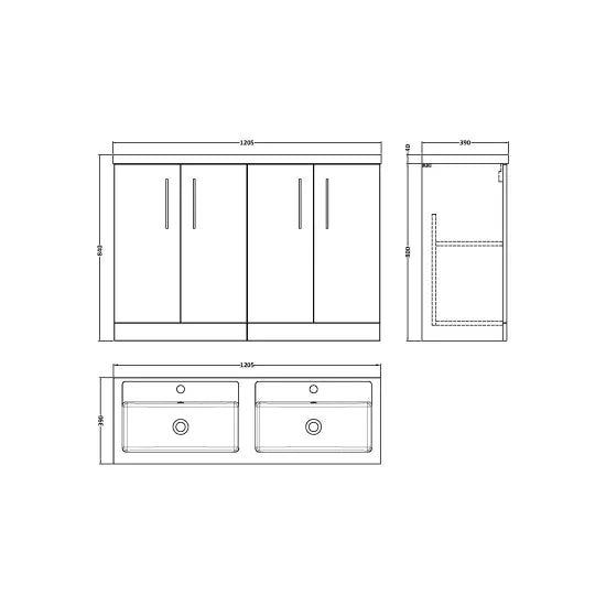 Arno Floor Standing 4 Door Vanity  or Double Polymarble Basin, 1200mm