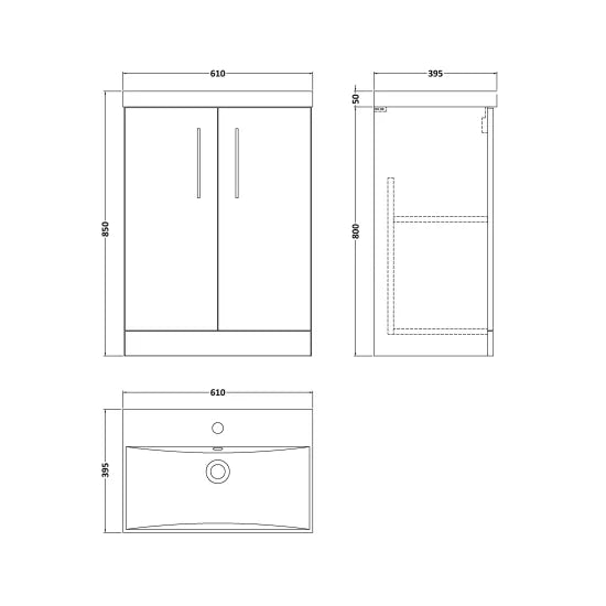 600mm FArno Floor Standing 2 Door Vanity or Thin-Edge Ceramic Basin, 600mm