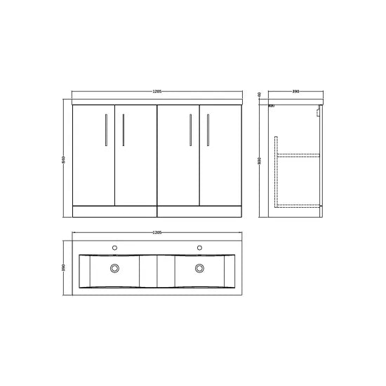 Arno Floor Standing 4 Door Vanity or Double Ceramic Basin, 1200mm