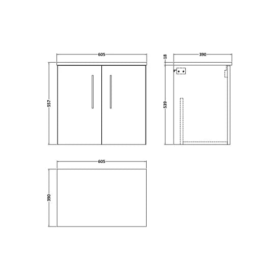 Arno Wall Hung 2 Door Vanity or Laminate Worktop, 600mm