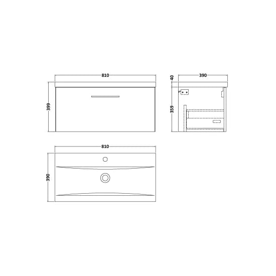 Arno Wall Hung 1 Drawer Vanity or Mid-Edge Ceramic Basin, 800mm