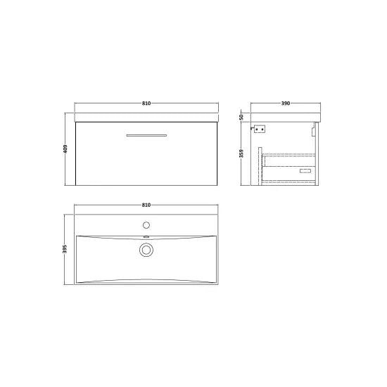 Arno Wall Hung 1 Drawer Vanity or Thin-Edge Ceramic Basin, 800mm