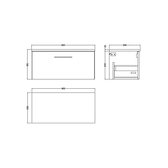 Arno Wall Hung 1 Drawer Vanity or Laminate Worktop, 800mm