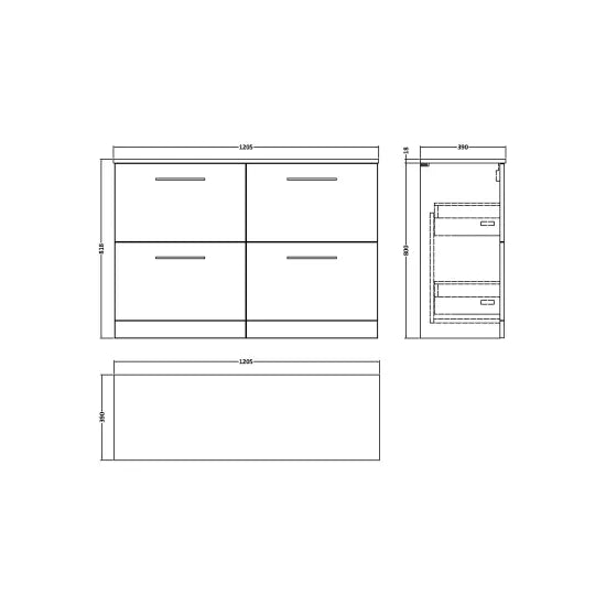 Arno Floor Standing 4 Drawer Vanity or Laminate Worktop, 1200mm