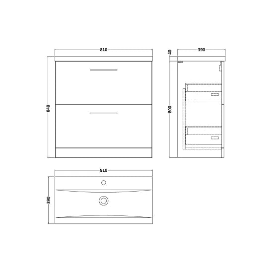 Arno Floor Standing 2 Drawer Vanity or Mid-Edge Ceramic Basin, 800mm