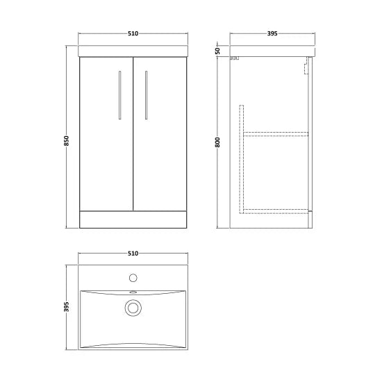 Arno Floor Standing 2 Door Vanity or Thin-Edge Ceramic Basin, 500mm