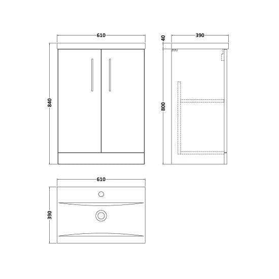 Arno Floor Standing 2 Door Vanity or Mid-Edge Ceramic Basin, 600mm