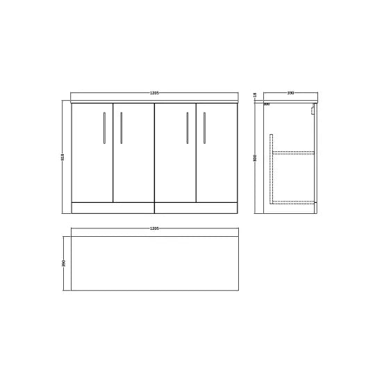 Arno Floor Standing 4 Door Vanity or Laminate Worktop, 1200mm