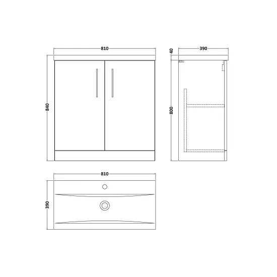 Arno Floor Standing 2 Door Vanity or Mid-Edge Ceramic Basin, 800mm