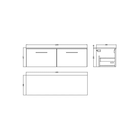 Arno Wall Hung 2 Drawer Vanity or Laminate Worktop, 1200mm